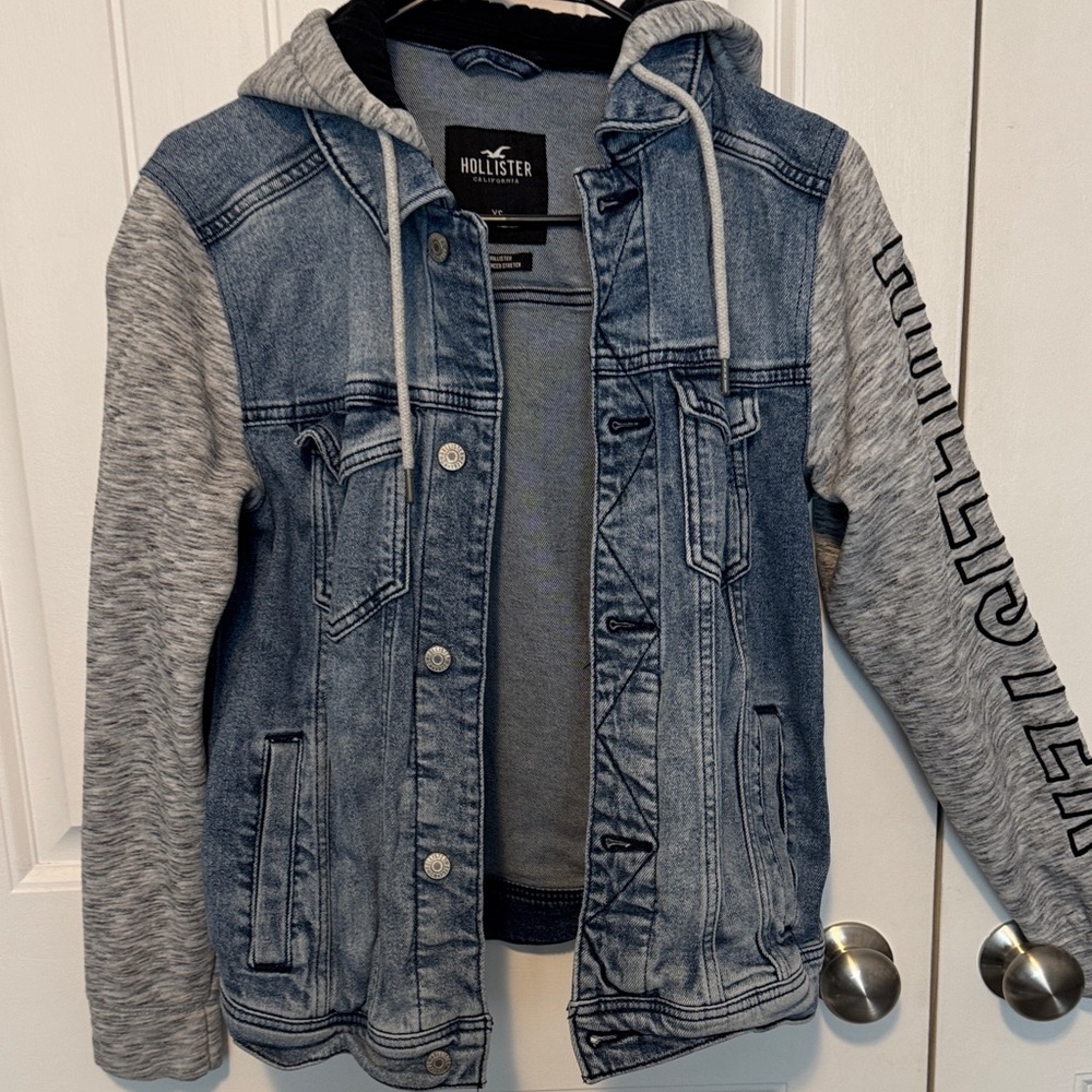 Hollister Blue Denim Jacket with Gray Sleeves